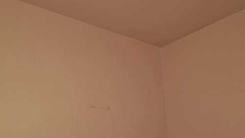 Media: A video of a dimly lit, beige corner room with a textured wall, showing faint red and brown stains, and a small, indistinguishable mark on the left.