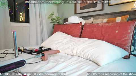 Media: A video of a messy bedroom with a bed, pillows, and sex toys, featuring a text overlay promoting OnlyFans content.