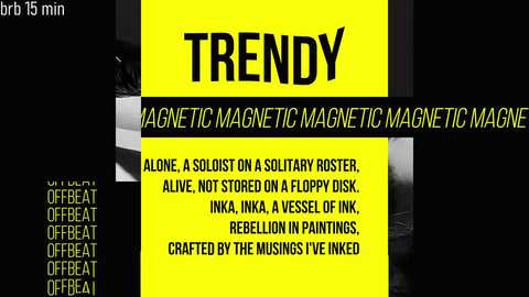 Media: A digital promotional poster for the album \"TRENDY MAGNETIC MAGNETIC\" featuring a bright yellow background with black text, listing the tracks and their creators. The style is minimalist, with a bold, modern aesthetic.