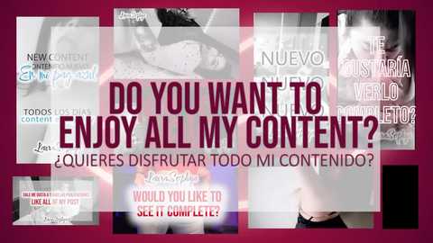 Media: Videoic collage with digital overlay: Spanish text asks, \"Do you want to enjoy all my content?,\" over images of women in lingerie and suggestive text.