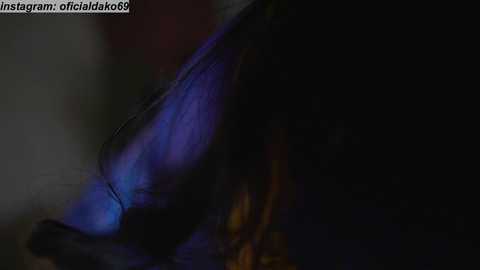 Media: A close-up video of a person's long, dark hair with a purple and blue lighting effect, blurred background, and a watermark \"insstagram.com/officialikidaka99\" in the top left corner.