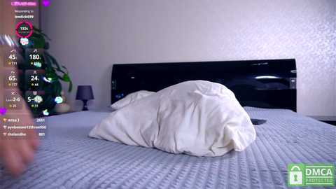 Media: Video of a neatly made bed with a white duvet in a minimalist, beige-toned room with a flat-screen TV mounted on the wall.