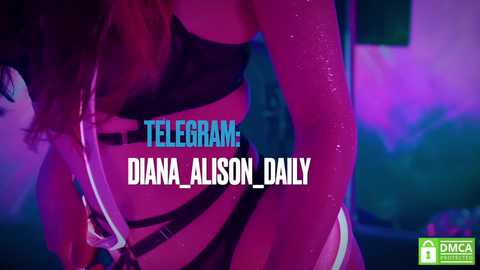 Media: A video of a woman in black lingerie, partially obscured by a translucent sheet, with the text \"TELEGRAM: DIAANA ALISON DAILY\" overlaid.