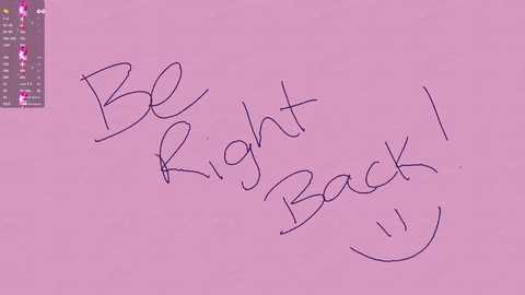 Media: A digital drawing on a pink background with the handwritten message \"Be Right Back\" in purple ink. The text is casual and slightly slanted, resembling a playful, handwritten note.