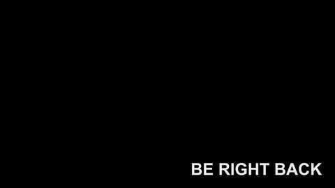 Media: A minimalist black-and-white digital image featuring the stark phrase \"BE RIGHT BACK\" in bold, white, uppercase letters against a solid black background. The simplicity of the design emphasizes the text.