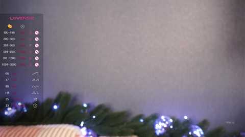 Media: Video of a Christmas tree with green foliage and purple fairy lights, set against a textured gray wall. A digital overlay with a list of tasks and a \"LOVE\" message is partially visible in the top left.