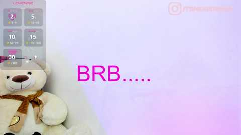 Media: Video of a plush teddy bear with a red ribbon, positioned left, against a soft pink background. Text in the center reads \"BB...\" in pink and red. A digital menu with \"Louder\" options is overlaid on the left.