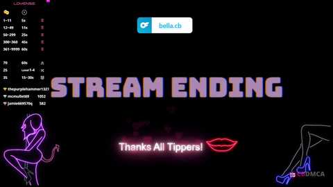 Media: Video of Twitch stream ending screen with \"STREAM ENDING\" in bold purple text. Background shows a black screen with neon pink and purple icons and a \"Thanks All Tippers!\" message.