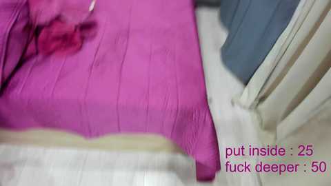 Media: A close-up video of a pink dress being pulled into a dark blue garment bag, with text overlay \"put inside 25 fuck deeper: 50.\