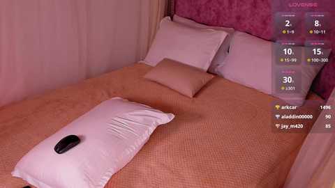 Media: A video of a cozy, neatly made bed with an orange quilt, a white pillow, and a black remote control placed on top.