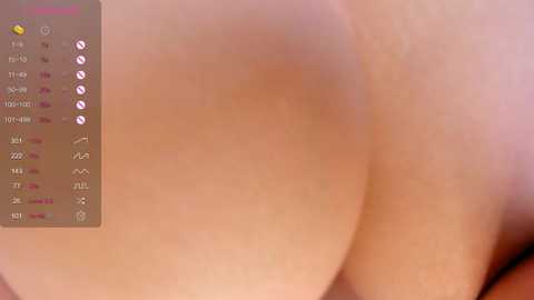 Media: A video of two large, pale breasts with visible nipples and slight texture. On the left, a digital display with icons and numerical values indicating breast size.