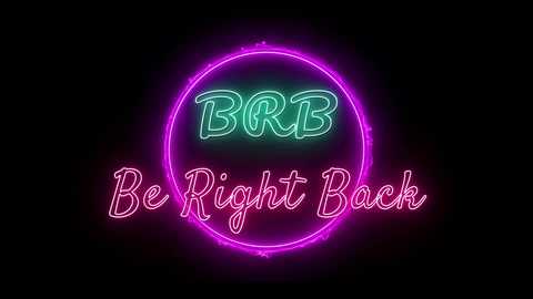 Media: A neon-lit digital image featuring a circular pink neon sign with \"BB\" in green, surrounded by a pink outline, with \"Be Right Back\" in pink cursive beneath. The background is black, emphasizing the bright, glowing neon text.