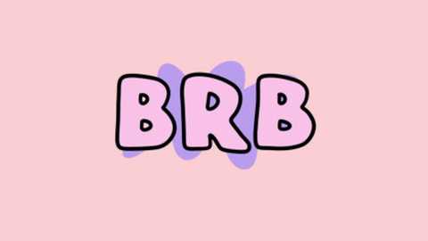 Media: A digital drawing features bold, black capital letters spelling \"BRB\" in a playful, pastel pink color with purple accents. The background is a soft, pastel pink, creating a whimsical, light-hearted aesthetic.