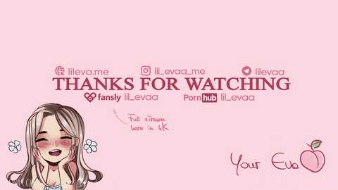 Media: This is a digital drawing with a pastel pink background. It features a cartoon-style girl with long blonde hair, blushing cheeks, and a happy expression. Text reads \"Thank you for watching\" with social media icons and a handwritten note.