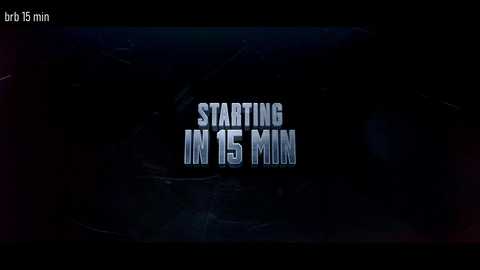 Media: A cinematic scene with a dark, moody background featuring the phrase \"Starting in 15 min\" in bold, white, 3D-style text, indicating the countdown to an event.