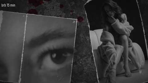 Media: Video montage of a close-up eye and a woman in a hooded robe sitting on a bed, both in a dark, moody setting.