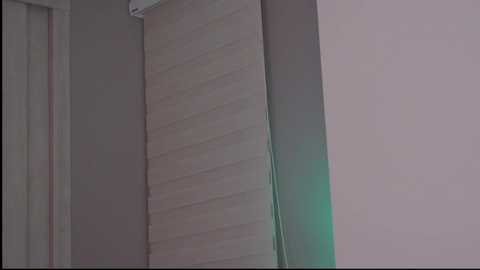 Media: A video depicting a corner of a room with a beige vertical panel against a light grey wall, and a hint of green light from an unknown source.