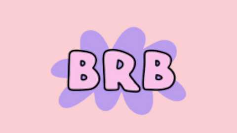 Media: A digital drawing featuring the word \"BRB\" in large, bold, pink letters against a pastel purple flower on a soft pink background. The style is simple and playful, resembling a children's illustration.