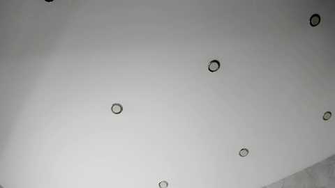 Media: Video of a plain white ceiling with evenly spaced circular light fixtures, creating a modern, minimalist aesthetic. The ceiling is smooth and evenly lit, giving a clean and uniform appearance.