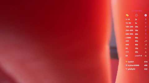 Media: Video of a red-lit, abstract, blurred background with a side profile of a person's thigh, showing a smooth, toned texture. The right side displays a digital interface with various icons and settings.