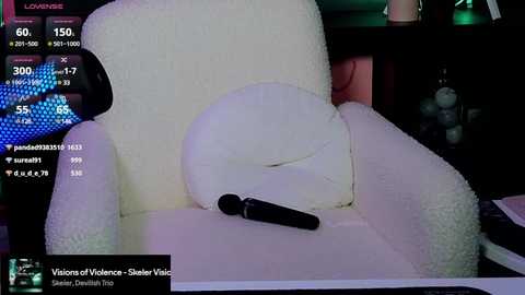 Media: A video shows a white, plush, teddy bear-like figure with a large, round head and black dildo in a dimly lit room with a computer screen displaying live stream details.