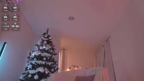 Media: Video of a cozy living room with a lit Christmas tree, a fireplace, and a sofa, showing a temperature of 40\u00b0F.