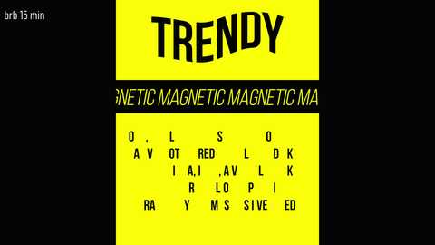 Media: A digital graphic with a bold yellow background and black text, featuring the word \"TRENDY\" in large, uppercase letters. Below, a magnetic alphabet board displays letters in red, yellow, blue, and green.