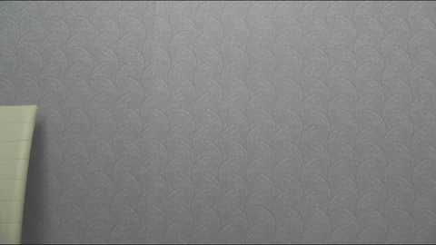 Media: Video of a light gray textured wall with subtle floral patterns. A corner of a yellow-lined grid paper is partially visible in the bottom left. The background is plain, without any additional objects or decorations.