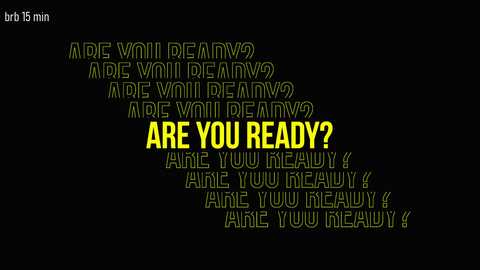 Media: Video of a black screen filled with randomly placed, yellow text phrases like \"ARE YOU READY?\" and \"ARE YOU READY?\" in bold, capitalized letters.