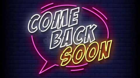 Media: A digital drawing features bold, glowing neon text on a dark brick wall background. The words \"COME BACK SOON\" are in white and yellow, with a pink outline, set in a speech bubble.