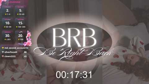 Video of a woman in lingerie, lying on a bed, with a digital overlay showing a chat window and a text \"BBR - Right Back Rhythm\" in white.