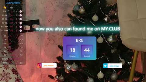 Media: A video of a festive Christmas tree adorned with silver and gold ornaments, set against a warm, blurred background. The image overlays a digital screen displaying text and buttons, including a \"BRC\" vote count.