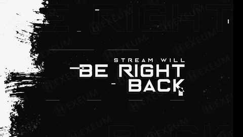 Media: A digital graphic with a black background featuring a white, brushstroke-like text that reads \"STREAM WILL BE RIGHT BACK.\" The text is in a bold, modern font, with a gritty, textured style reminiscent of a video game loading screen.