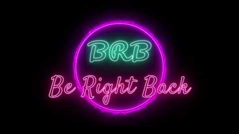 Media: Video of a neon sign with glowing pink and green text reading \"BBR Be Right Back\" in a playful, cursive font, encircled by a vibrant pink ring against a black background.