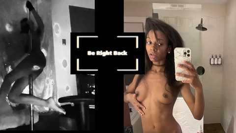 Media: A split-screen photo collage featuring a nude, medium-toned Black woman with long hair in two poses: one seductive, the other casual. Text overlay reads, \"Be Night Back.\