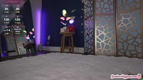 Media: Video of a cozy, snow-covered room with a wooden stool, colorful LED lamp, and mirrored screens; a \"Health and Joy\" watermark at the bottom.