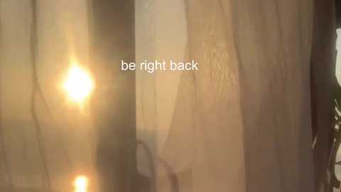 Media: A video shows a blurred, sunlit room with a warm, golden glow. Text overlay reads, \"be right back.\" The background is out of focus, suggesting a busy, chaotic environment.