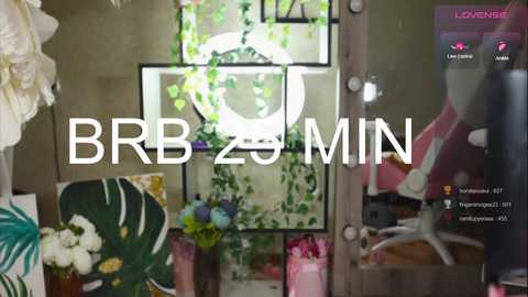 Video of a cozy, green-themed room with a large white circular mirror, a pink office chair, and a green monstera leaf plant. \"BBZUMIN\" text overlays the image.