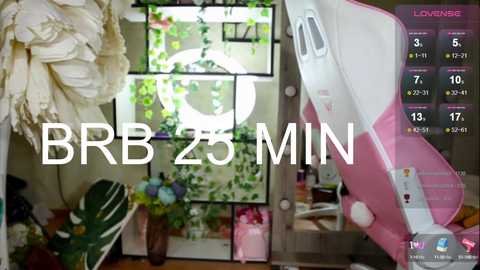 Media: Video of a stylish, pink and white gaming chair with a floral backdrop, featuring the text \"BRR 2 MIN\" on the left.