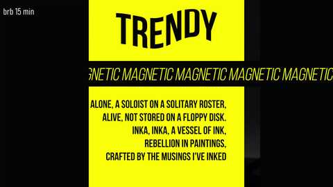 Media: A digital graphic with bold yellow text on a black background, featuring a yellow bar at the top. The text reads \"TRENDY\" and \"ANETIC MAGNETIC MAGNET\" with a list of uses for magnetic ink.