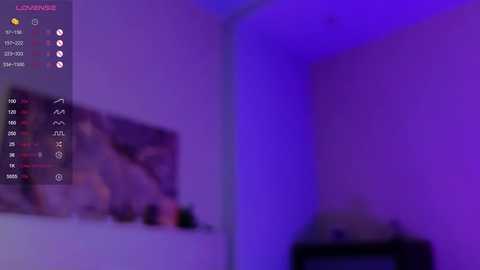 Media: A blurred, purple-lit video of a bedroom with a TV screen displaying an image of a woman in lingerie on the left.