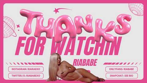 Media: Video of a naked, voluptuous woman with long platinum blonde hair lying on a pink carpet, surrounded by large, pink, 3D text reading \"Thanks For Watching\" with \"Rihanna\" below.