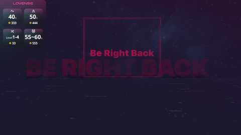 Media: A digital screenshot of a dark, foggy scene featuring \"BE RIGHT BACK\" in bold, pink text, overlaid on a dim, shadowy background. The image includes a health bar and a timer, indicating an ongoing countdown.