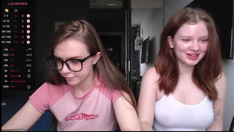 Video of two women, one with glasses and a pink shirt, the other with a white tank top, in a modern kitchen.