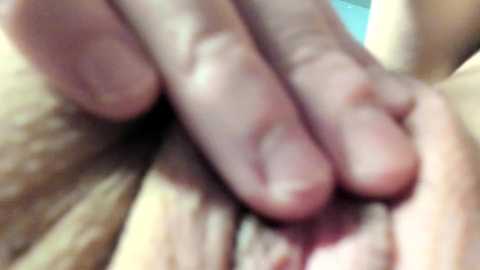 Media: A close-up video of a hand holding a penis, showing skin texture and natural light. The background is blurred, emphasizing the intimate and explicit nature of the scene.