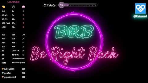 Media: Video of a neon-lit circle with \"BBR\" and \"Be Right Back\" in pink and green, on a black background.