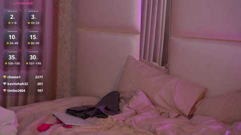 Media: Video of a messy bedroom with white bedding, pillows, and scattered clothes, featuring a digital clock displaying 3:30 AM, 15\u00b0C, and 30% humidity.