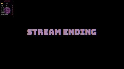 Media: A digital image of a black screen with large, pink and purple text reading \"STREAM ENDING\" in a bold, block font. The upper left corner features a small purple chat window with a user's name and messages.