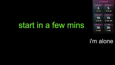 Media: A digital graphic with bold green text \"start in a few mins\" on a black background. Right panel shows a clock with minutes counting down. Bottom right: \"i'm alone.\