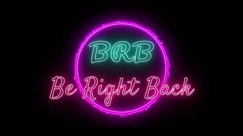 Media: A neon sign with a circular frame in pink and green lights against a black background reads \"BB Right Back\" in a playful, cursive font. The sign's glow casts a soft halo effect around the text.